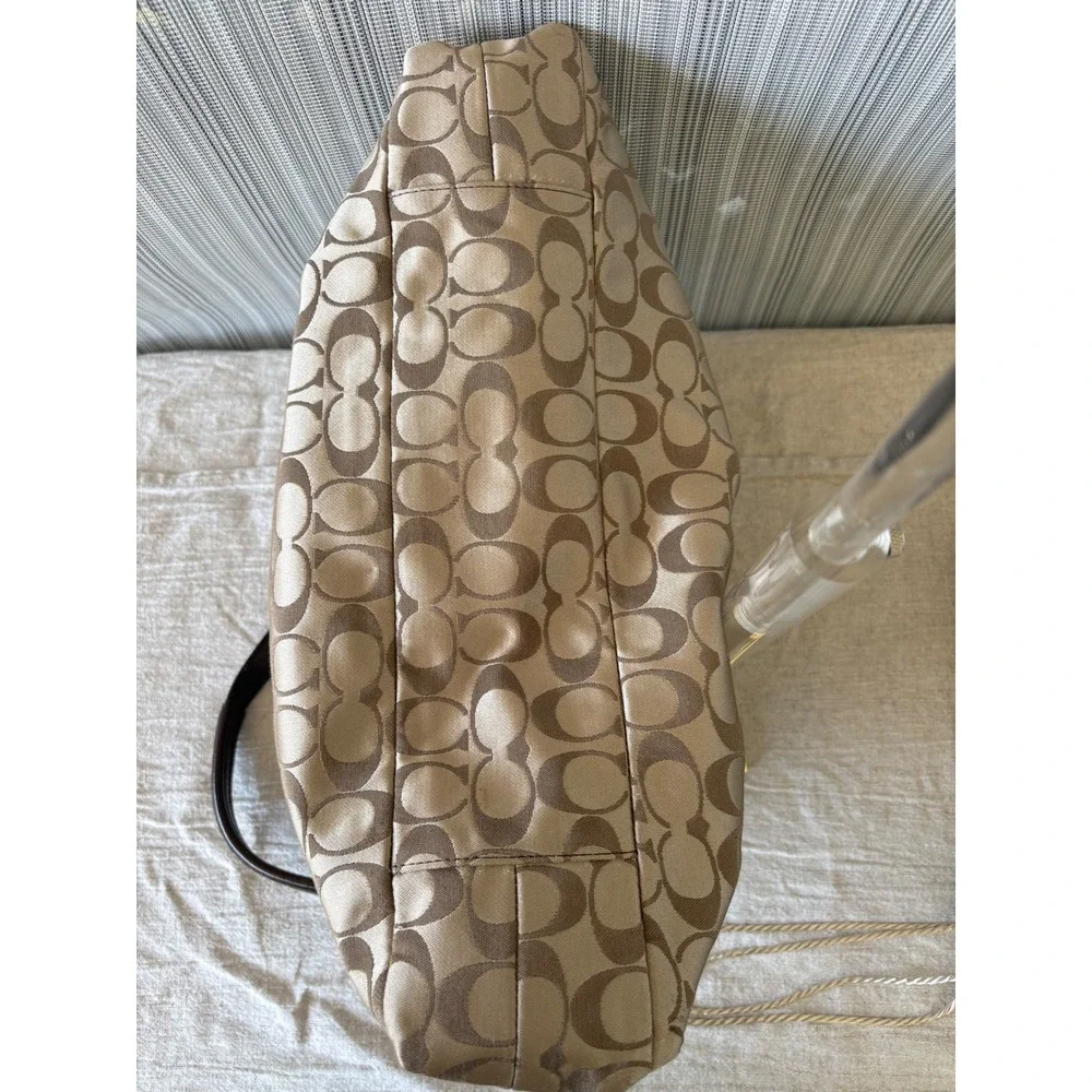 Coach Ashley Signature Satchel Khaki Mahogany Leather Shoulder Bag 14305